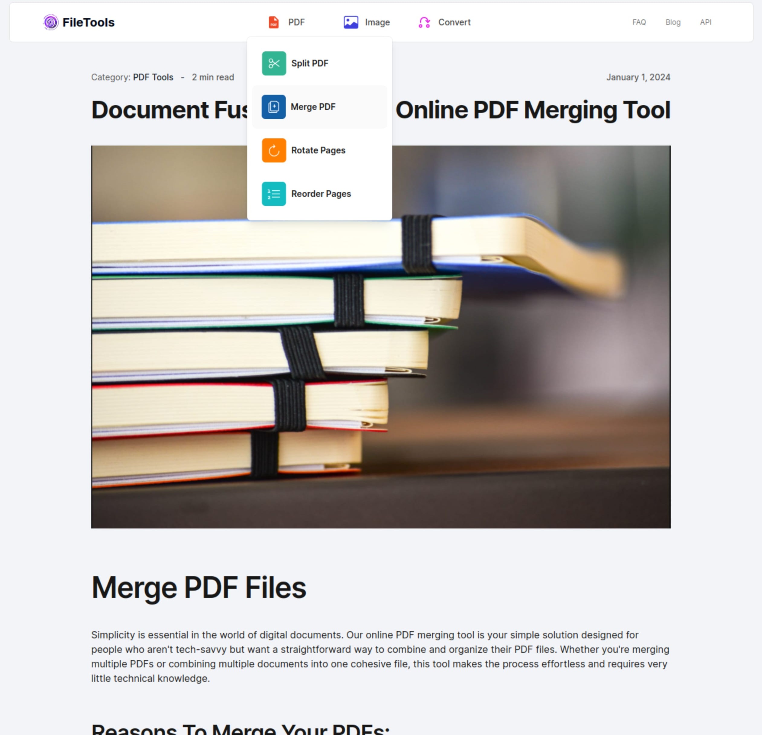 open merge pdf files page
